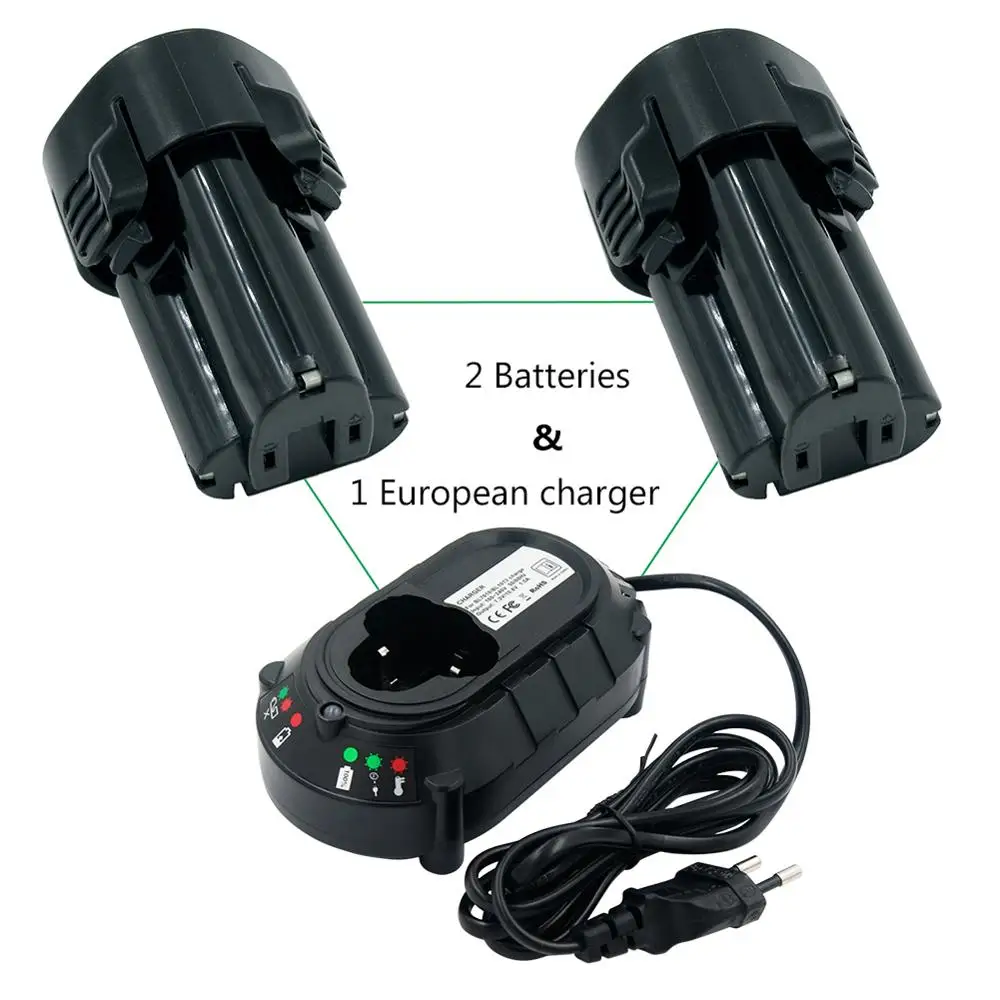 

2 запасных аккумулятора BL1013 10,8 в 2000 мАч для электроинструмента MAKITA BL1014 DF330D DF030D LCT203W + зарядное устройство DC10WA с европейской вилкой