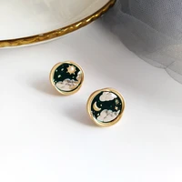 925 silver needle fashion jewelry stud earrings personality metal alloy cloud moon sun round earrings for girl student gifts
