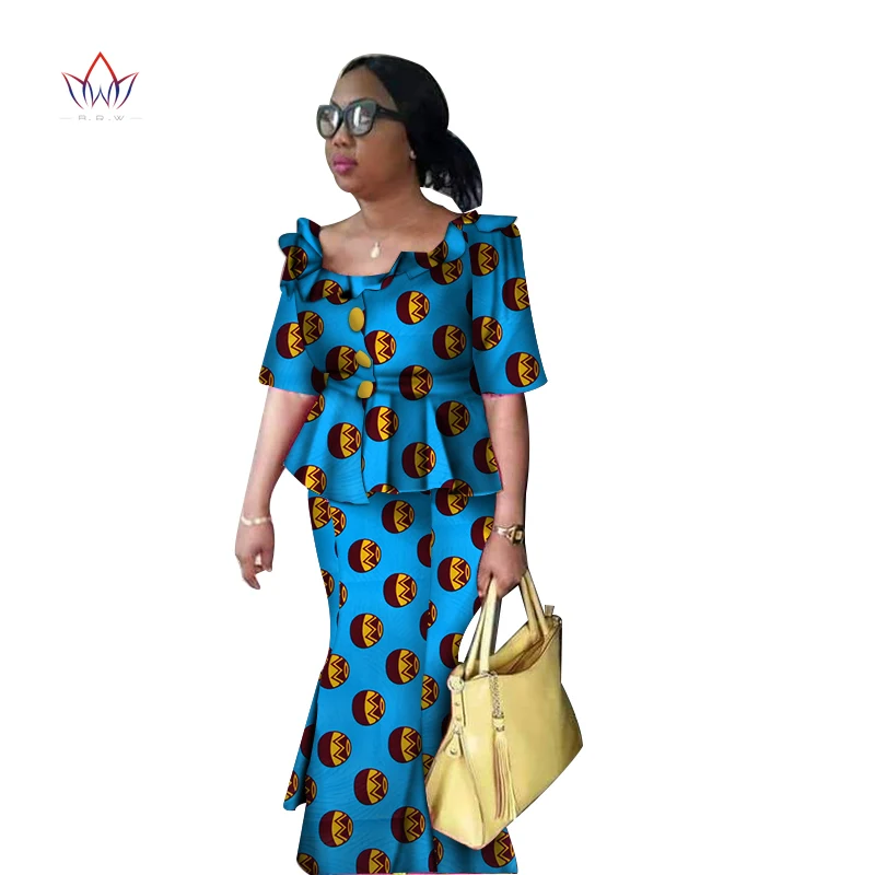 

African Top Shirt and Skirts Sets for Women Dashiki Half Sleeve 2 Pcs Skirts Sets Colorful Daily Wedding Party Clothes WY3868