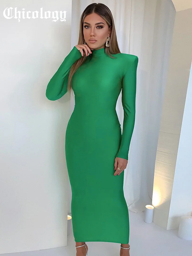 

Chicology 2021 Women Long Sleeve Autumn Winter Stretchy Midi Bodycon Loose Fashion Streetwear Casual New Year Solid Dress