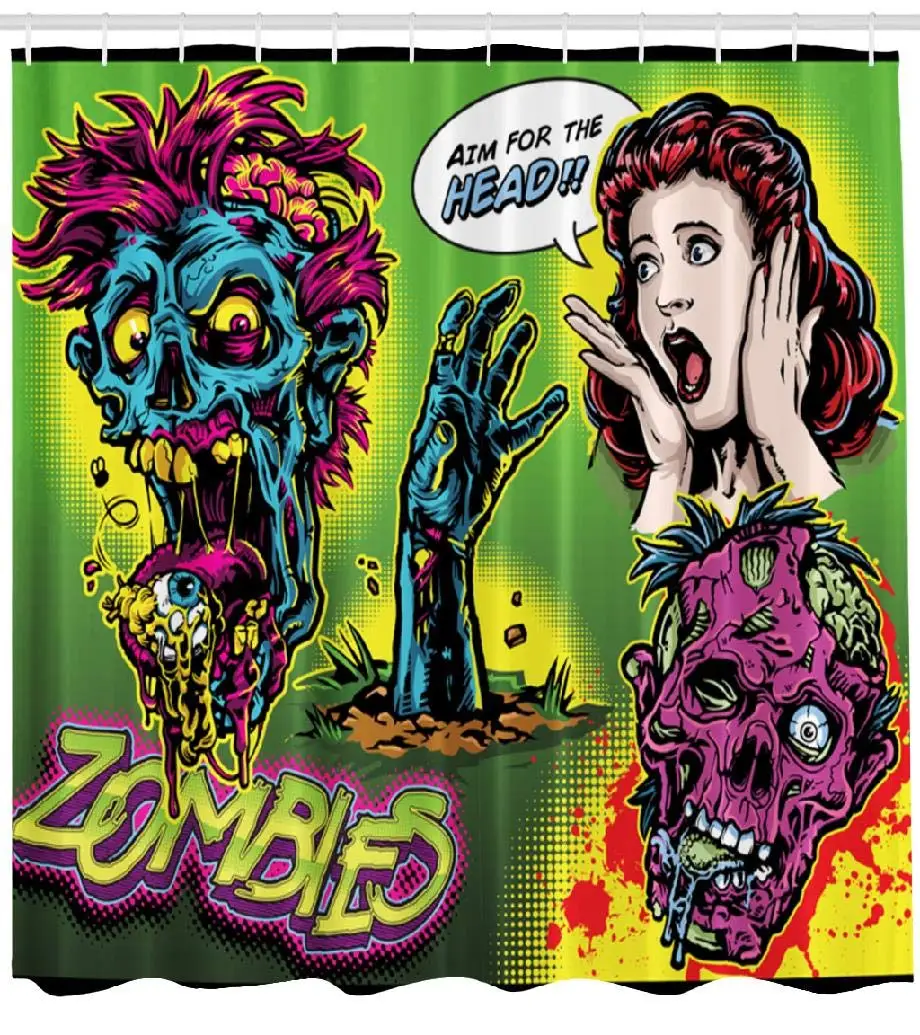 Зомби комикс Хэллоуин крик ужас ретро скелет ткань Ванная комната занавеска для