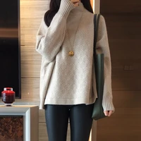 new autumn and winter wool blend sweater womens high collar thick wheat ear pattern sweater loose knit sweater wild pullover