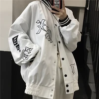 2021new fashionwhite vintage baseball jacket streetwear autumn harajuku korean fashion couple all match black jackets women