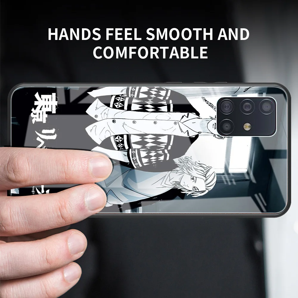Glass Phone Case For Samsung Galaxy A51 A50 A71 A52 A70 A21s A72 A31 M31 M51 A30 A10 Tempered Back Capa Tokyo Avengers Anime