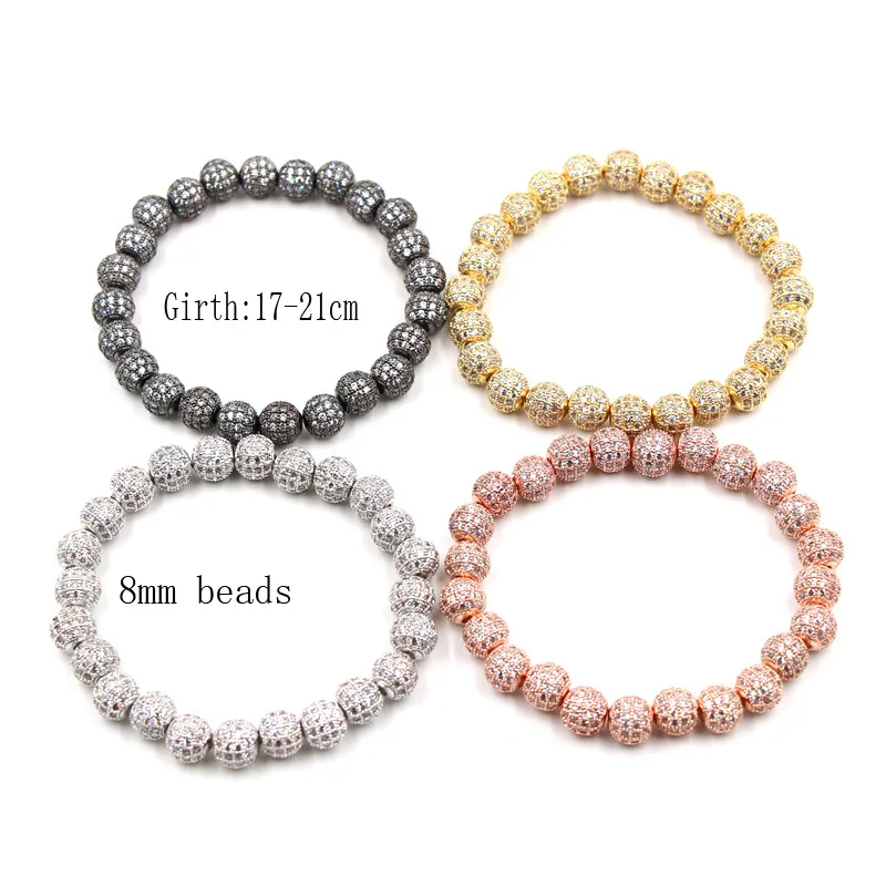 Роскошный 10 мм микро инсет черный циркон шар 8 белый эластичный бисер браслет