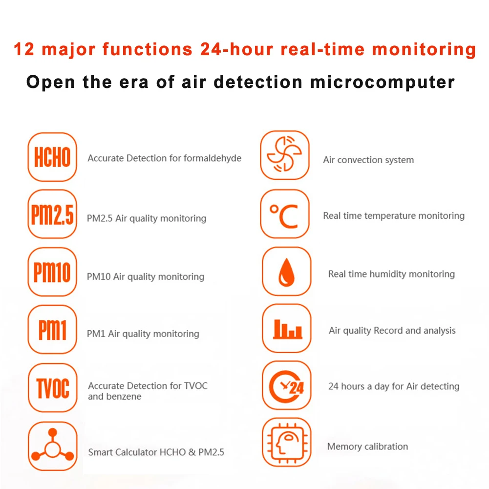 

Professional Rechargeable Accurate PM2.5 Analyzer Portable Air Quality Monitor Indoor HCHO TVOC Home Office LCD Display