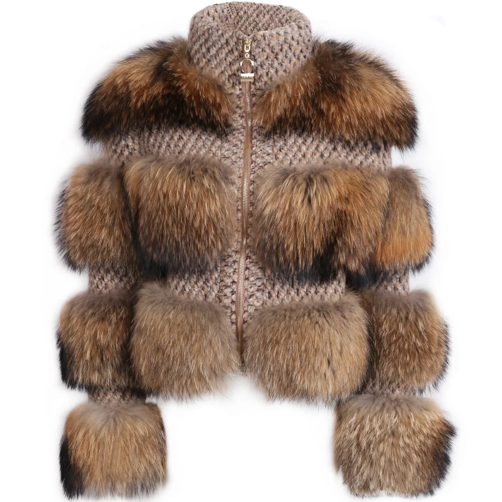 

SHZQ Lady Raccoon Fur Jacket Women Real Fur Jacket Natural Fur Jacket
