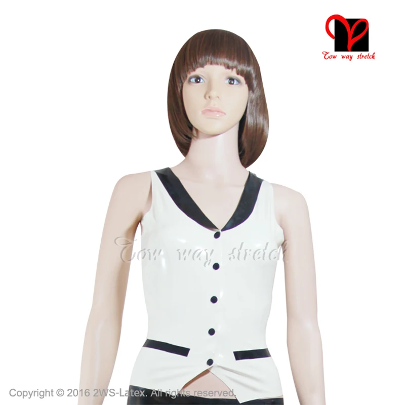 Sexy white military Latex Vest Rubber shirt Gummi jacket Crop Top waistcoat tank coat blouse T uniform catsuit plus XXXL TZ-004