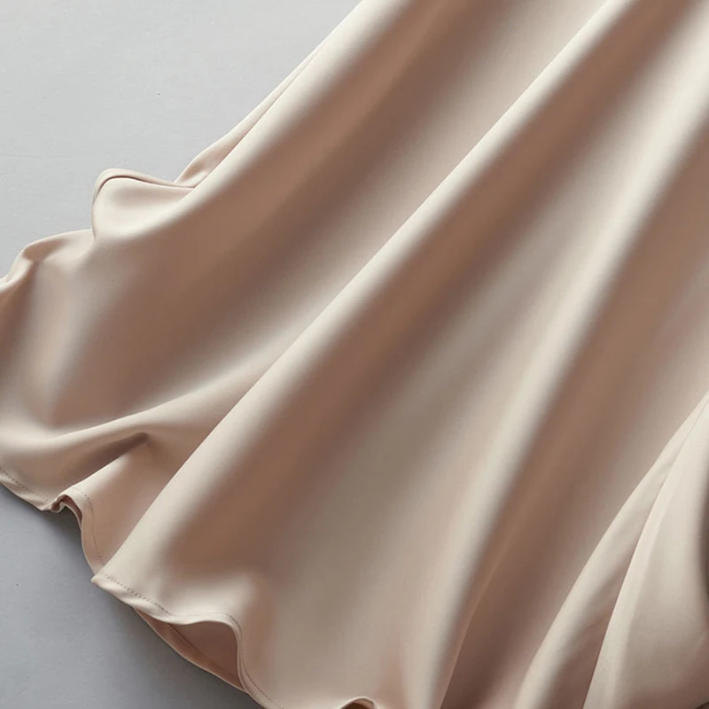 

Summer Silk Midi Skirts 2021 Womens Korean England Style Satin Office Lady Simple Solid Elegant Faldas Mujer Moda Long Skirts
