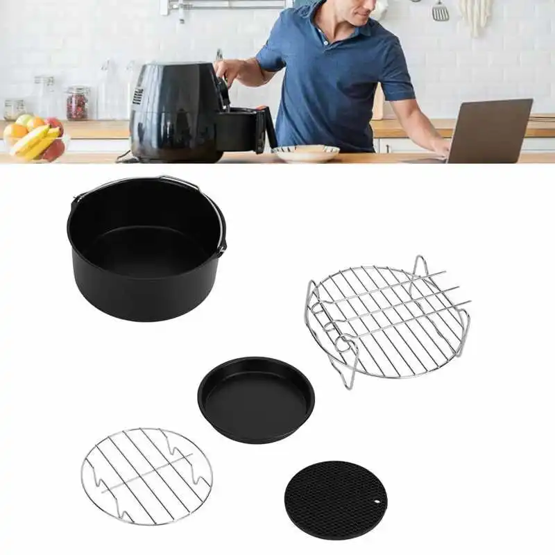 

Kitchen 7 Inch Square Non Stick Cake Mold Baking Tray Pizza Pan Roasting Basket Silicone Pad Skewers Grill Rack Air Fryer Parts