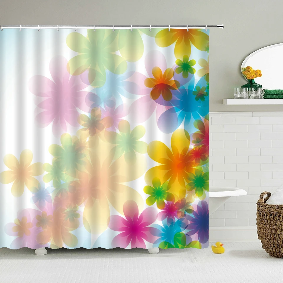 

Bathroom Shower Curtains Flower Plant Bath Curtain Waterproof Washable Cloth 3d Printed With Hooks Home Decor Bath Screen