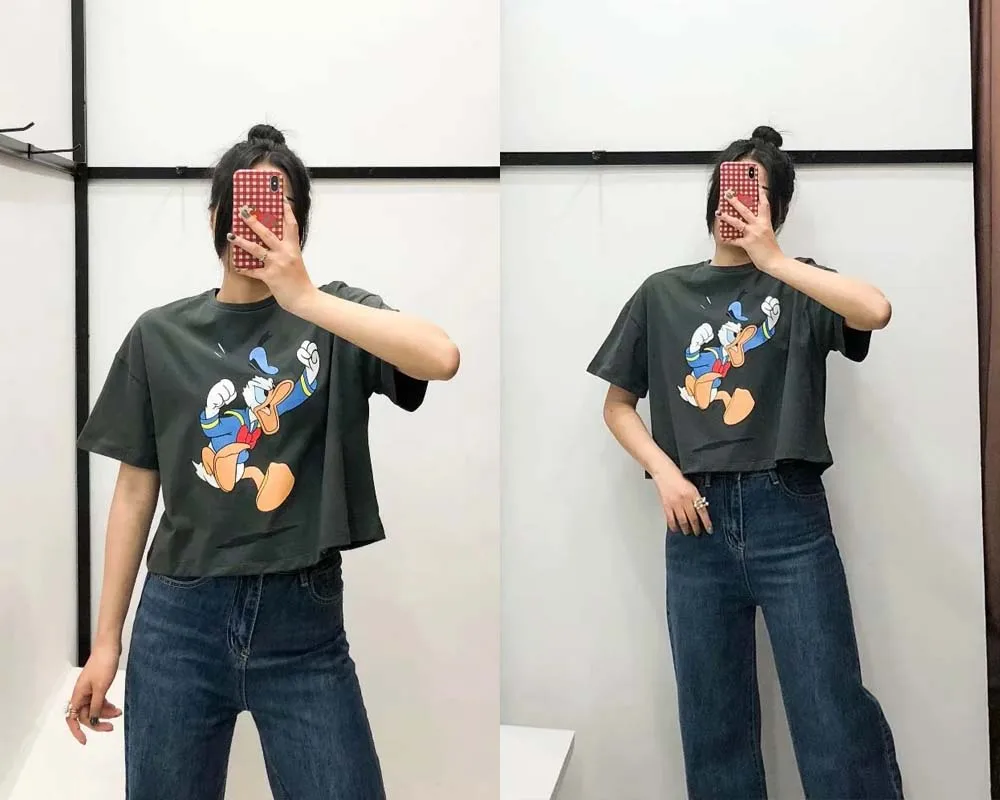 Летняя модная футболка Женская harajuku Корейская одежда уличная мультяшная девочка принт хлопок с круглым вырезом Футболка Топы Большие размеры