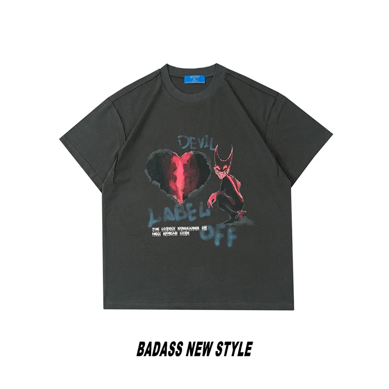 

Summer Fashion Hiphop Streetwear T-Shirt Men Dark Devil Heart Print Tops Short Sleeve Men Cotton Tee Male 3 Color Dropshipping