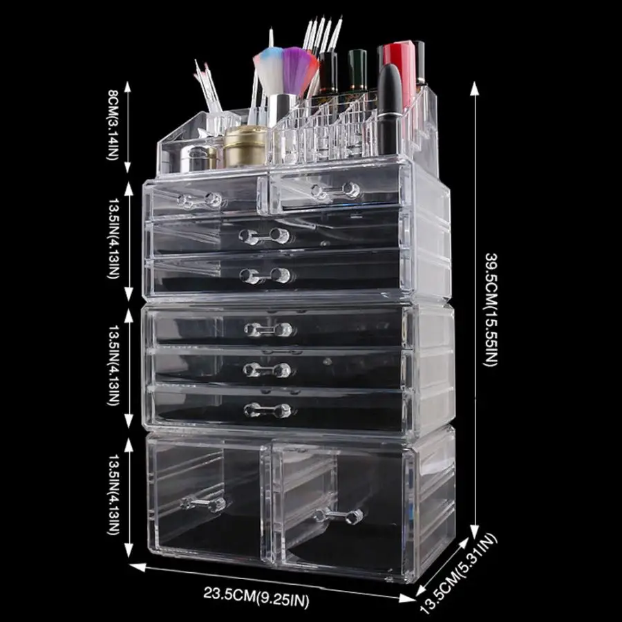 

4pcs Storage Case Container Organizer Empty Box Transparent Acrylic Desktop Nail Tools Makeup Beauty Manicure Case Storage Box