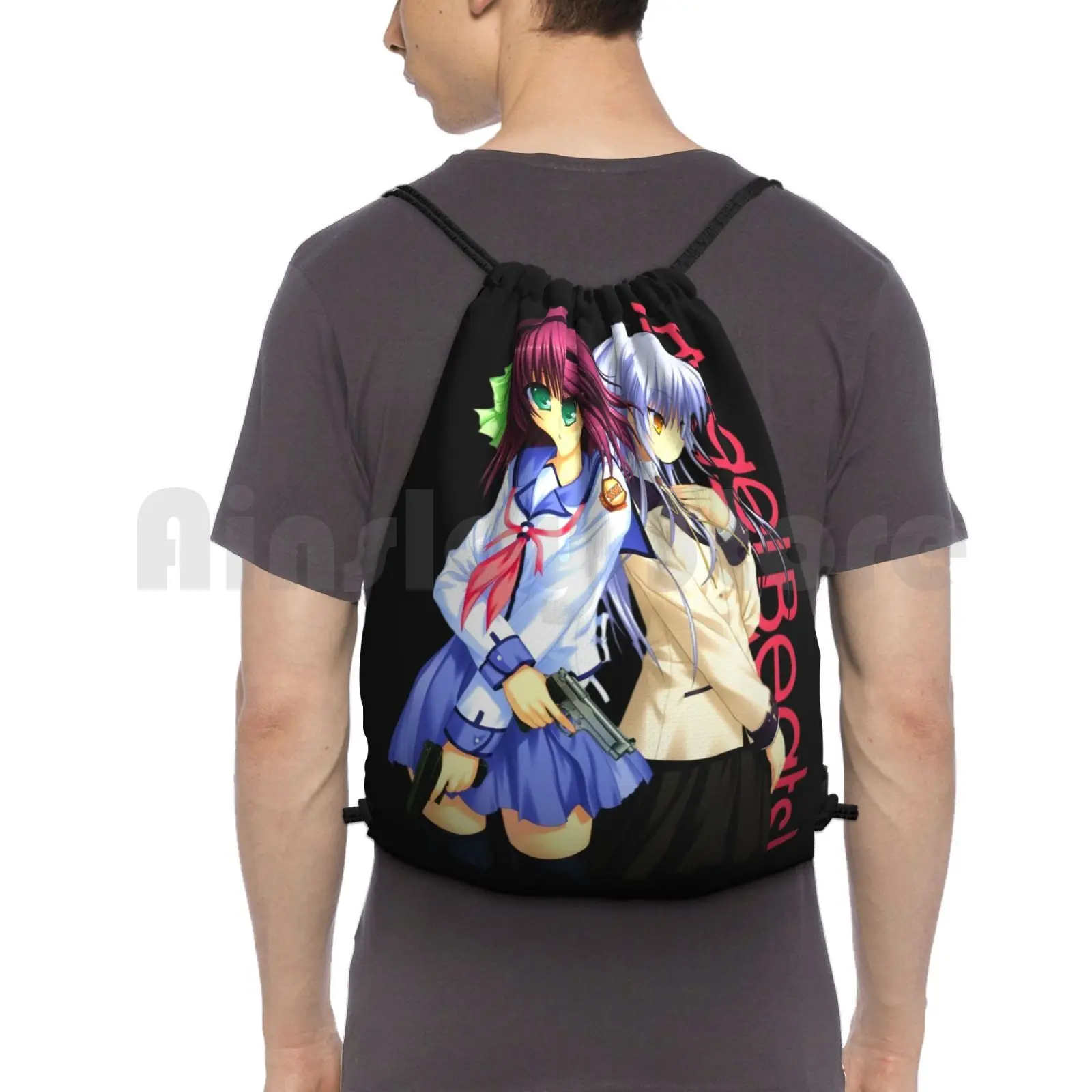 

Angel &-Angel Backpack Drawstring Bags Gym Bag Waterproof Yuzuru Otonashi Yuzuru Kanade Tachibana Shiina Yusa Nakamura