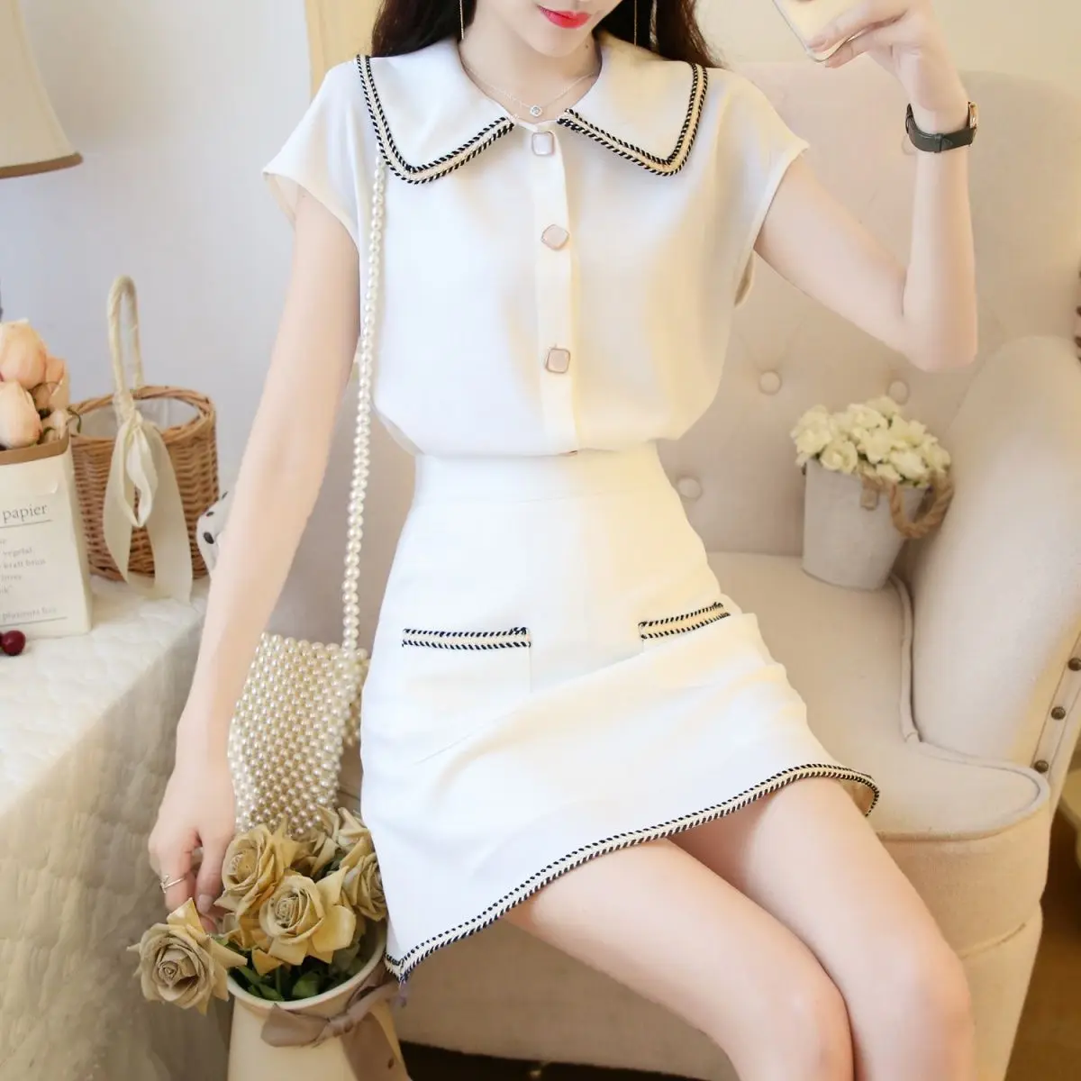 Новые летние женские офисные элегантные комплекты из 2 предметов однобортные