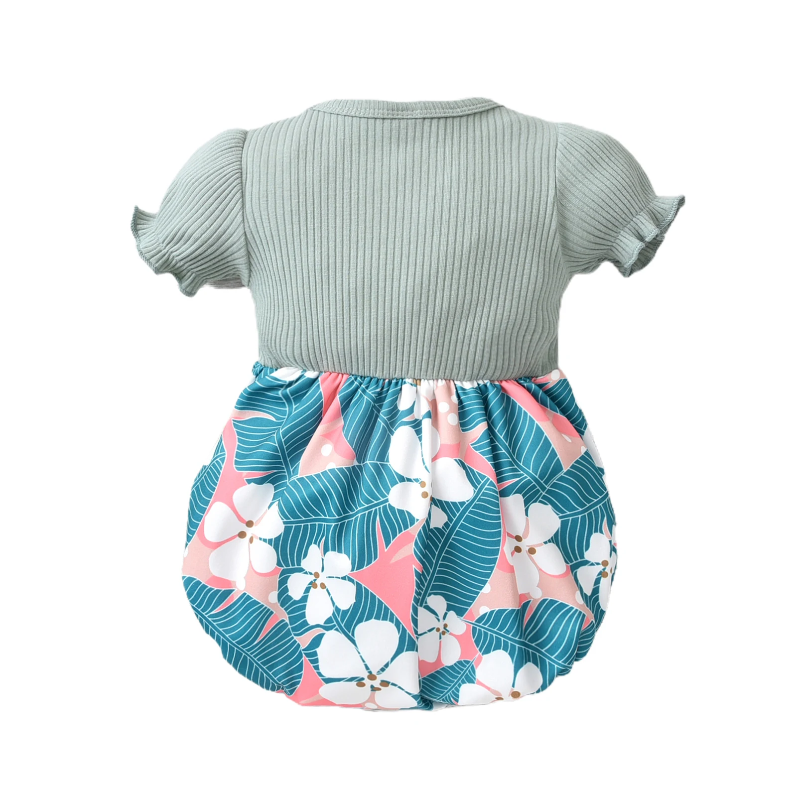 

Baby Girl Bodysuits Floral Print Short Sleeve Bodysuits with Ruffles O-neck Jumpsuit For Summer 0-12Months