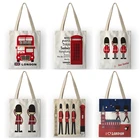 AKB01108, классические эко-сумки для покупок с принтом телефонной будки, женские сумки в британском стиле, школьные сумки для книг для студентов