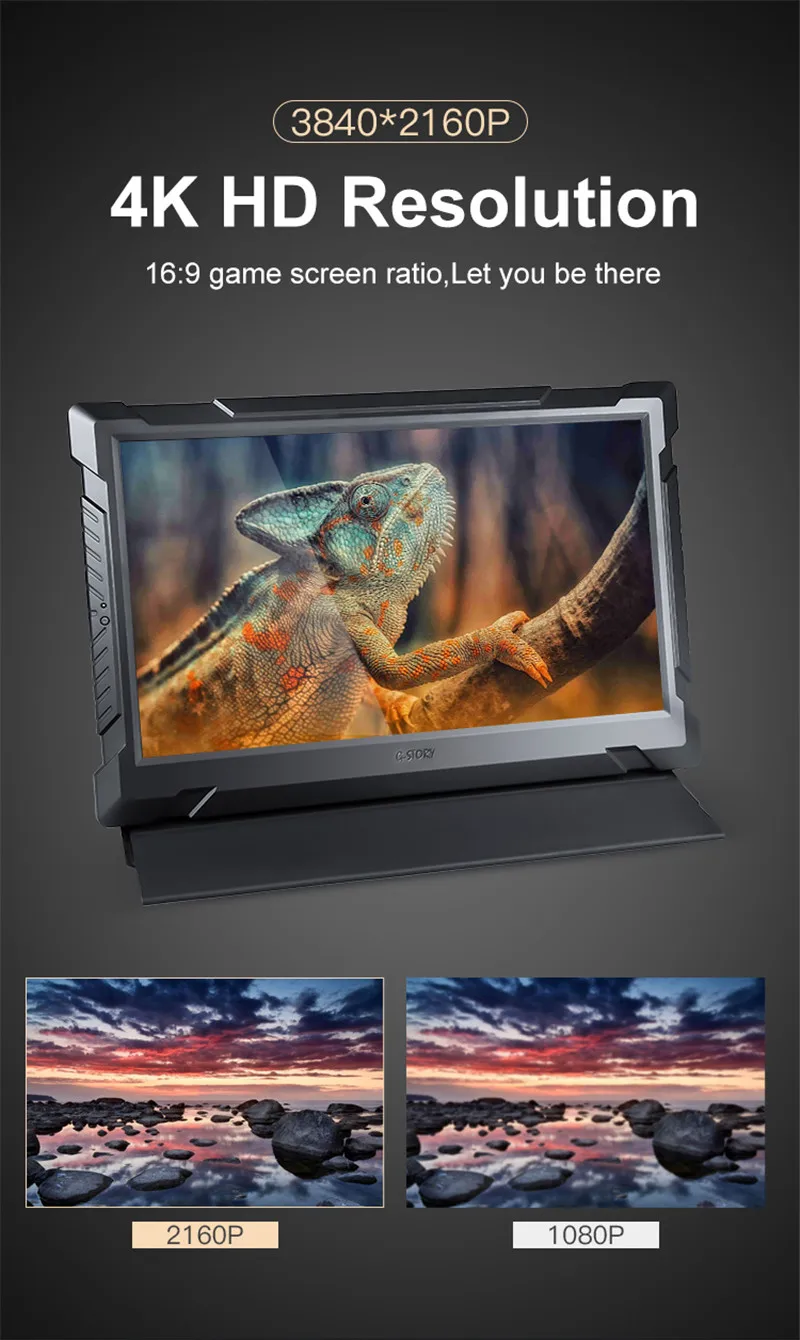 G-STORY 13,3 ”QHD 4K Портативный игровой монитор для ухода за глазами Hdmi для ноутбука, телефона, Xbox, переключателя и Ps4 портативный игровой ЖК-монитор