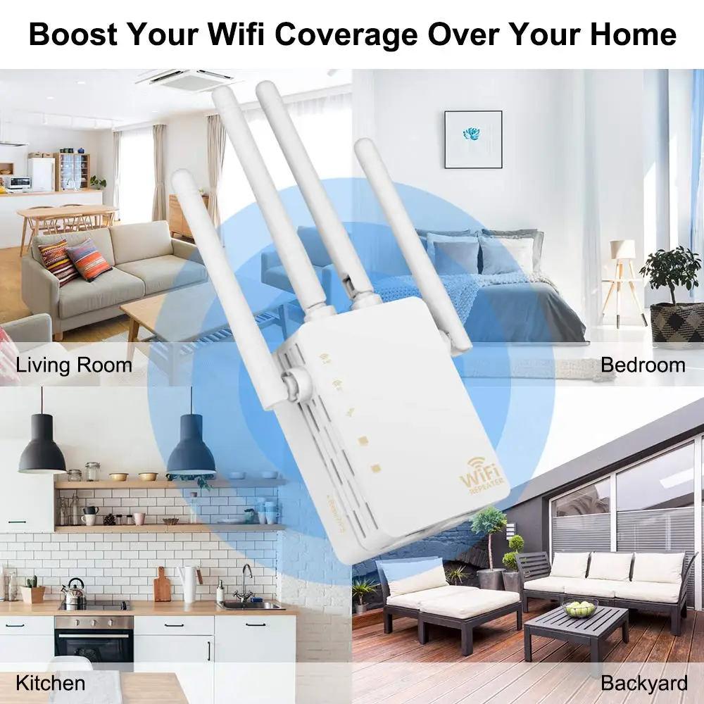 

WiFi Range Extender Dual Band 2.4/5GHz 300/ 1200Mbps Wi-Fi Internet Signal Booster Wireless Repeater for Router Easy Setup WPS