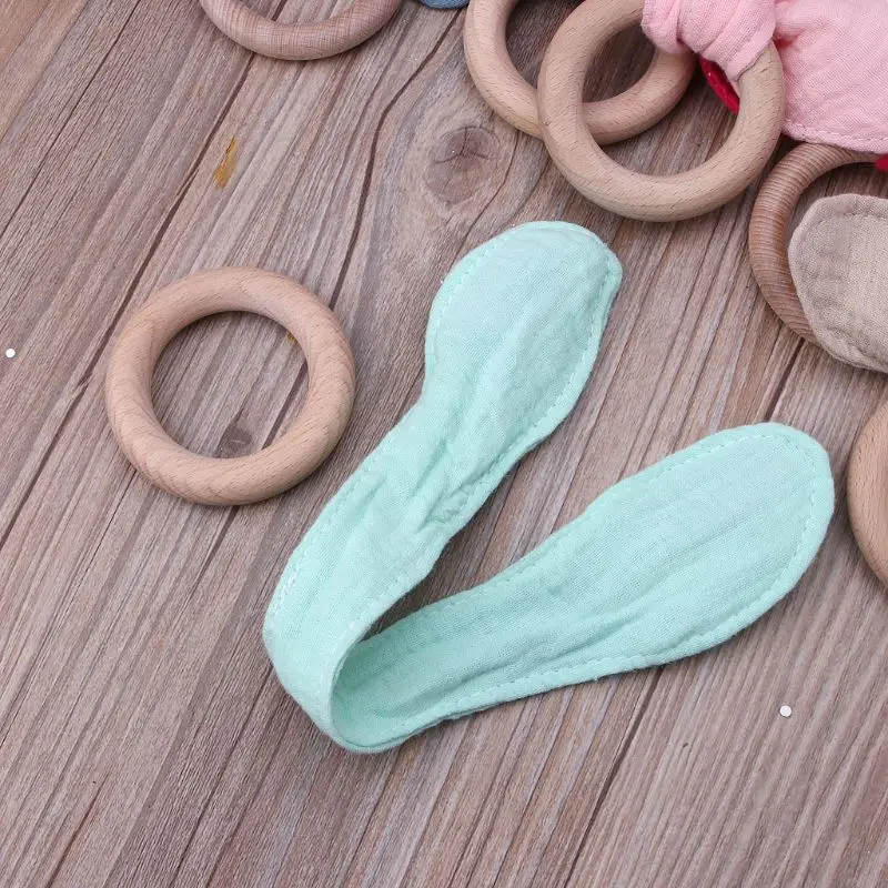 

Bunny Ear Baby Teething Ring Safe Organic Wooden Ring Nursing Training Newborns Toys Baby Teethers