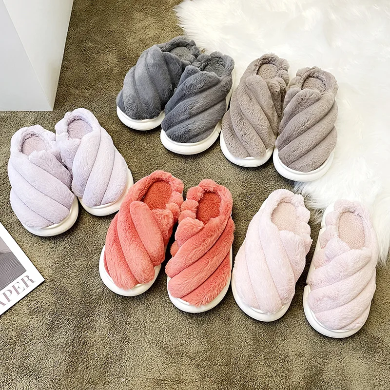 Women Winter Slippers Home Shoes Ladies Soft Thick Plush Eva SoleMen Platform Couples  Fluffy House Slides Chaussure Femme