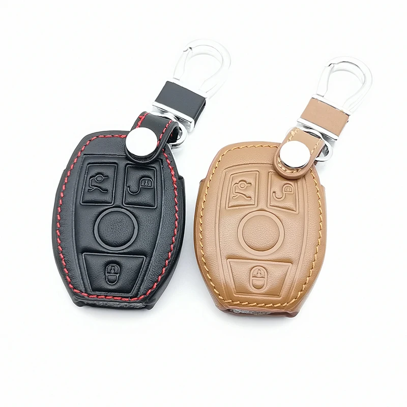 Genuine Leather Key Fob Case Cover for Mercedes Benz CLS CLA Class SLK AMG GL R A B C S 3 Buttons Remote Control Holder | Автомобили и