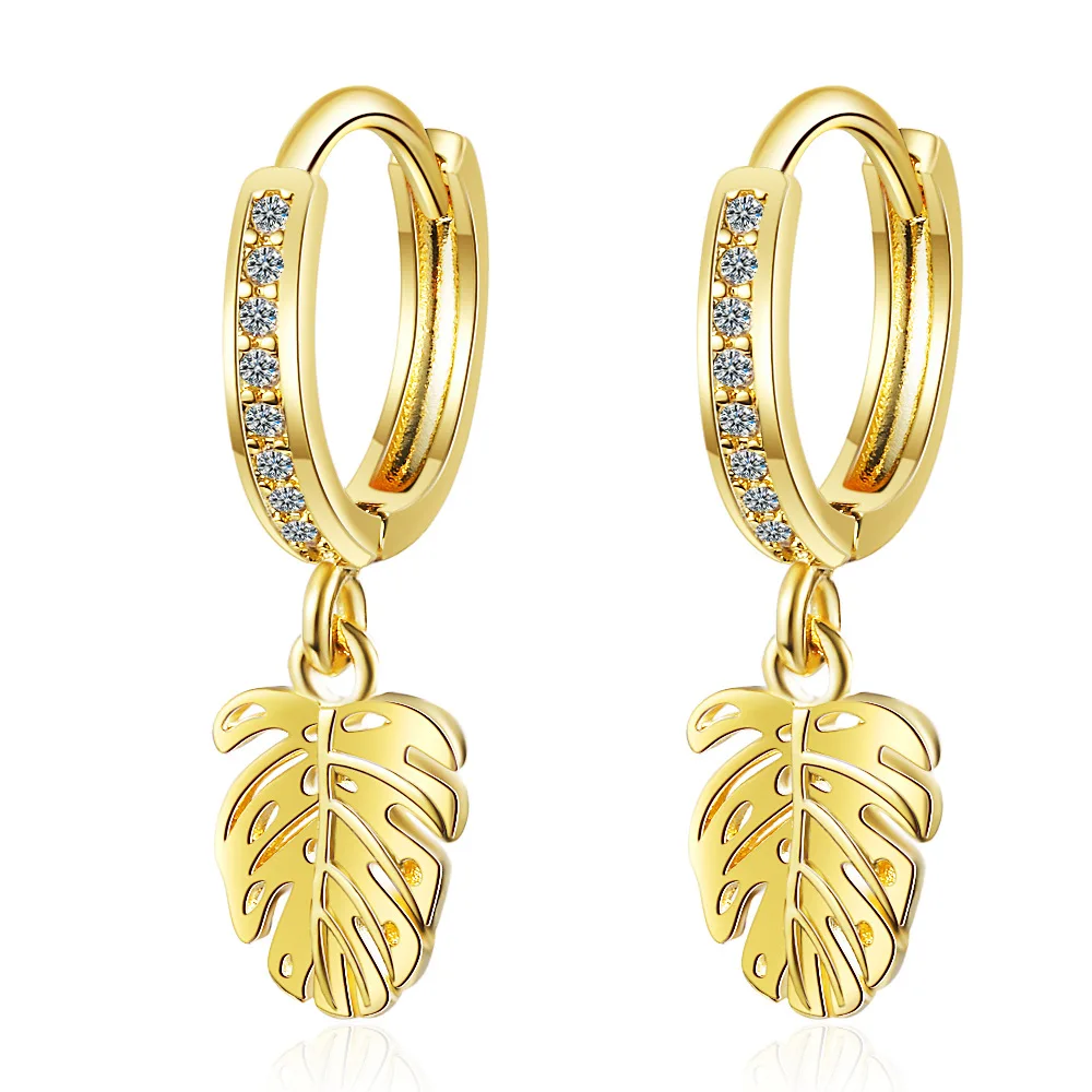 

Cute Female White Crystal Hoop Earrings Gold Silver Color Wedding Earrings Trendy Bride Feather Small Earrings For Women