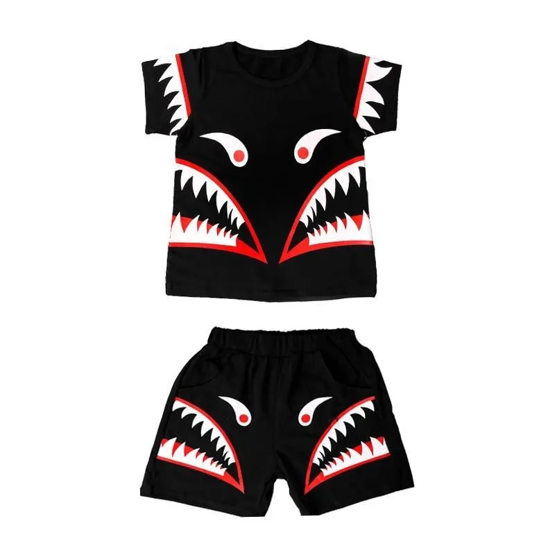 Комплект летней одежды для мальчиков модные повседневные спортивные хлопковые