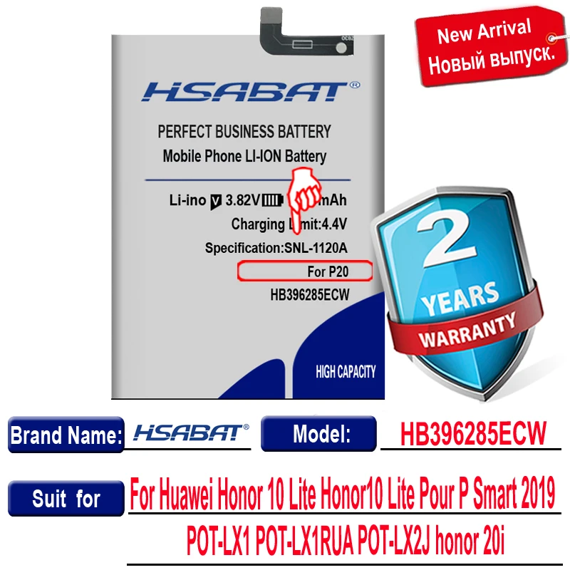 HSABAT 0 Cycle 3850mAh HB396286ECW Battery for Huawei Honor 10 Lite Honor10 Pour P Smart 2019 honor 20i Accumulator | Мобильные