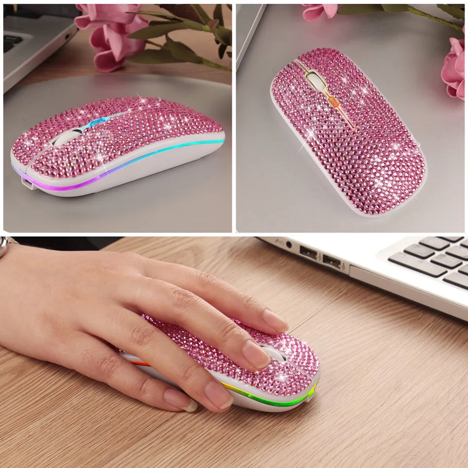 wireless mouse bluetooth5 2 rgb rechargeable mouse rhinestone computer silent mause backlit ergonomic gaming mouse for laptop pc free global shipping