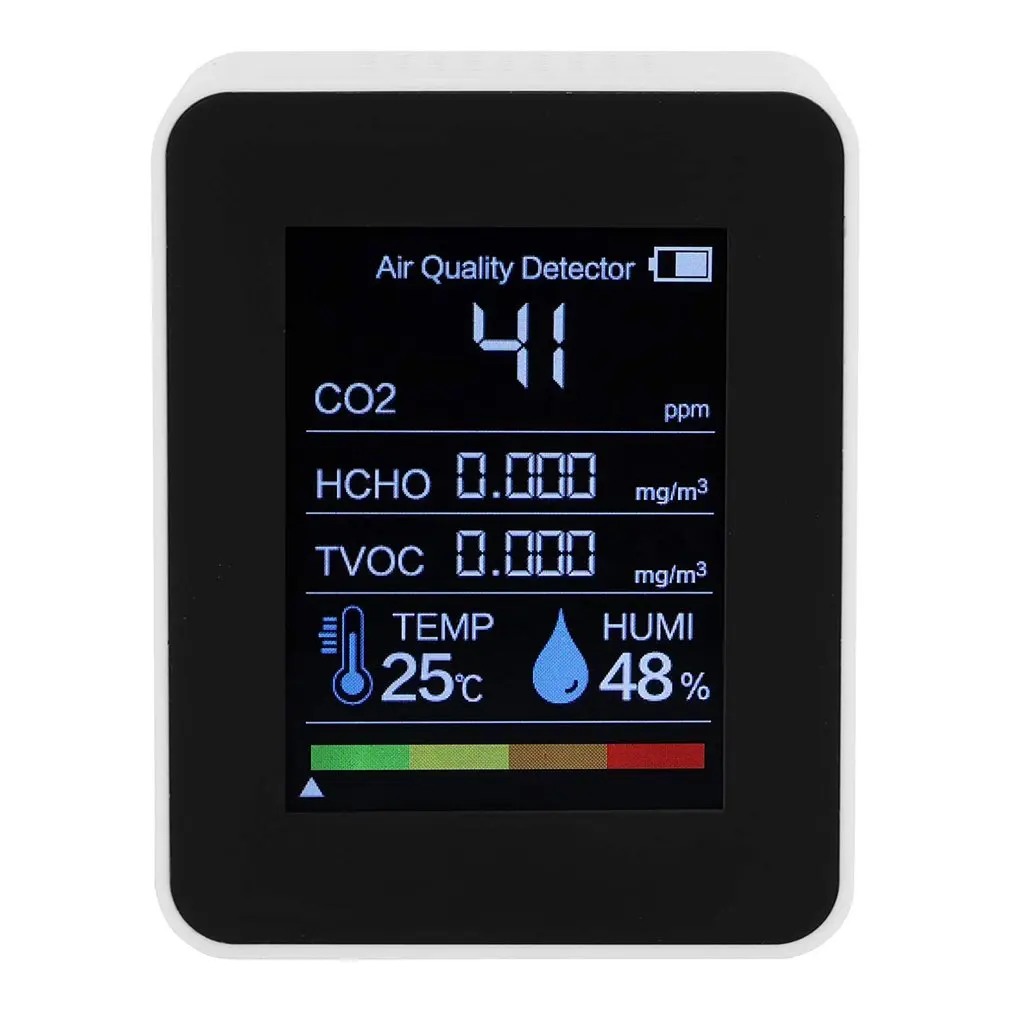 

5 In 1 CO2 Detector Digital Temperature Humidity Sensor Carbon Dioxide TVOC HCHO Tester Air Quality Monitor Home CO2 Meter