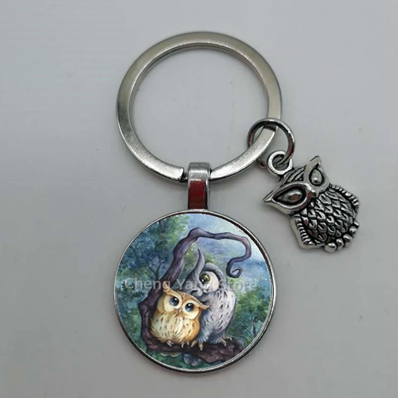 Hot Sale Cute Owl Pendant Keychain Big Eyes Bird Vintage Picture Glass Convex | Украшения и аксессуары