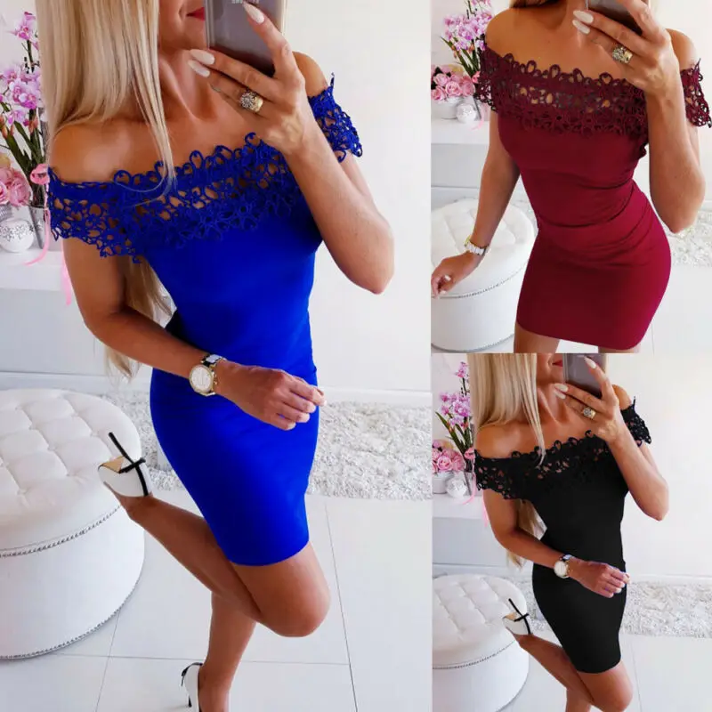 Женское кружевное Цветочное платье карандаш с открытыми плечами однотонные
