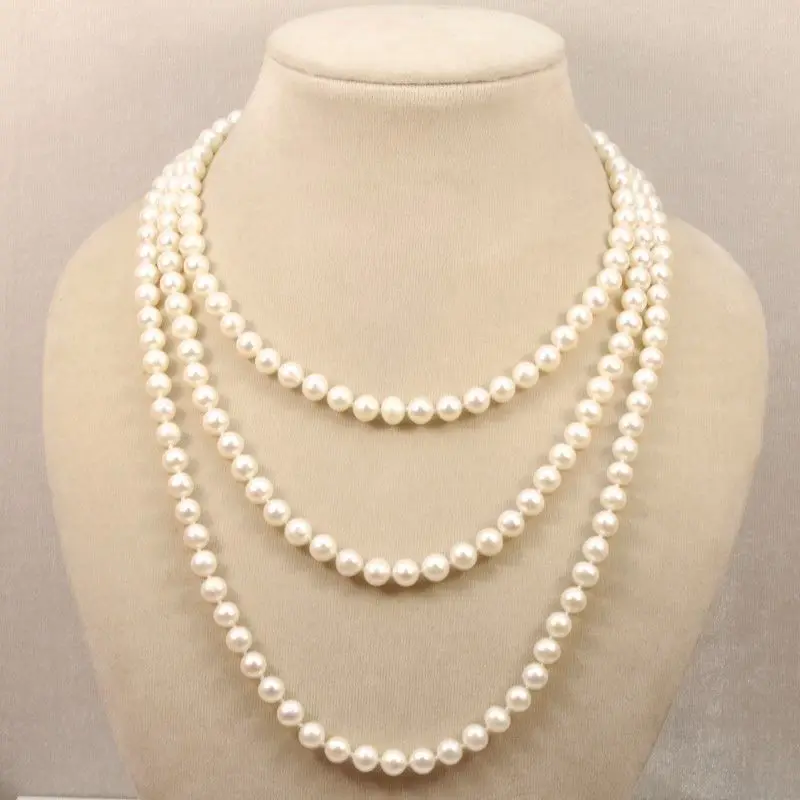 

HABITOO Long 8-9mm White Freshwater Cultured Pearl Necklace 50inch Jewelry for Women Daily Wear Charming Gifts