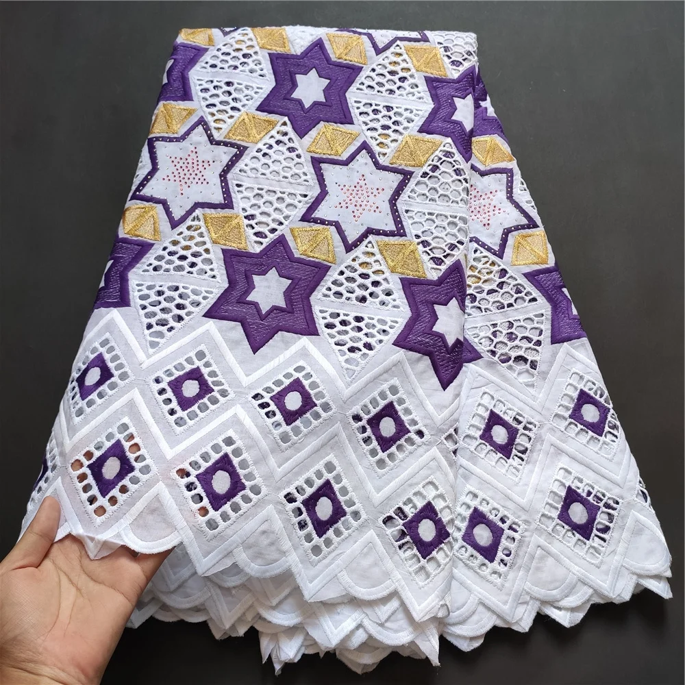 

2021Latest High Quality African Nigerian Tulle Lace Fabric Swiss Cotton Embroidery Guipure Dress Wedding Damask 2.5yards