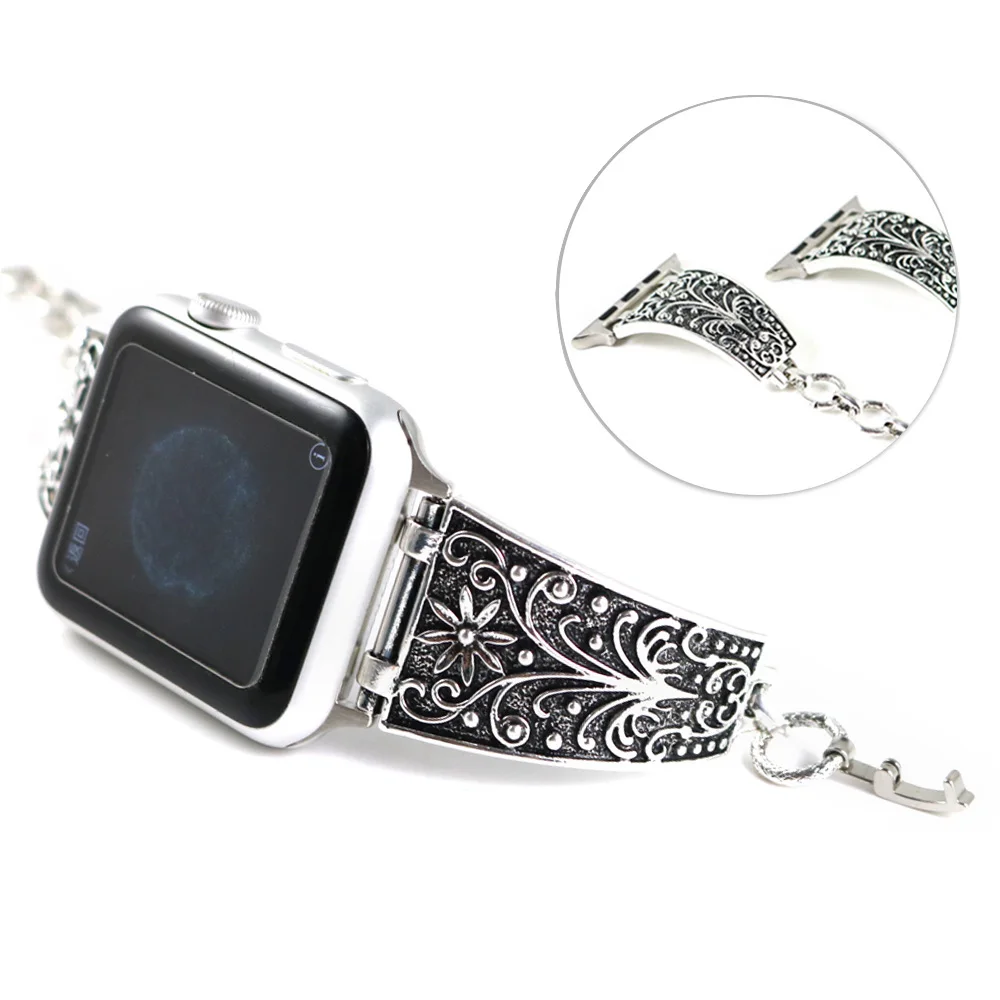 Ретро ремешок для часов женский металлический браслет для Apple Watch Band Series 5 4 3 2 1 цепной ремешок для iWatch 40 мм 44 мм 38 мм 42 мм наручный ремень