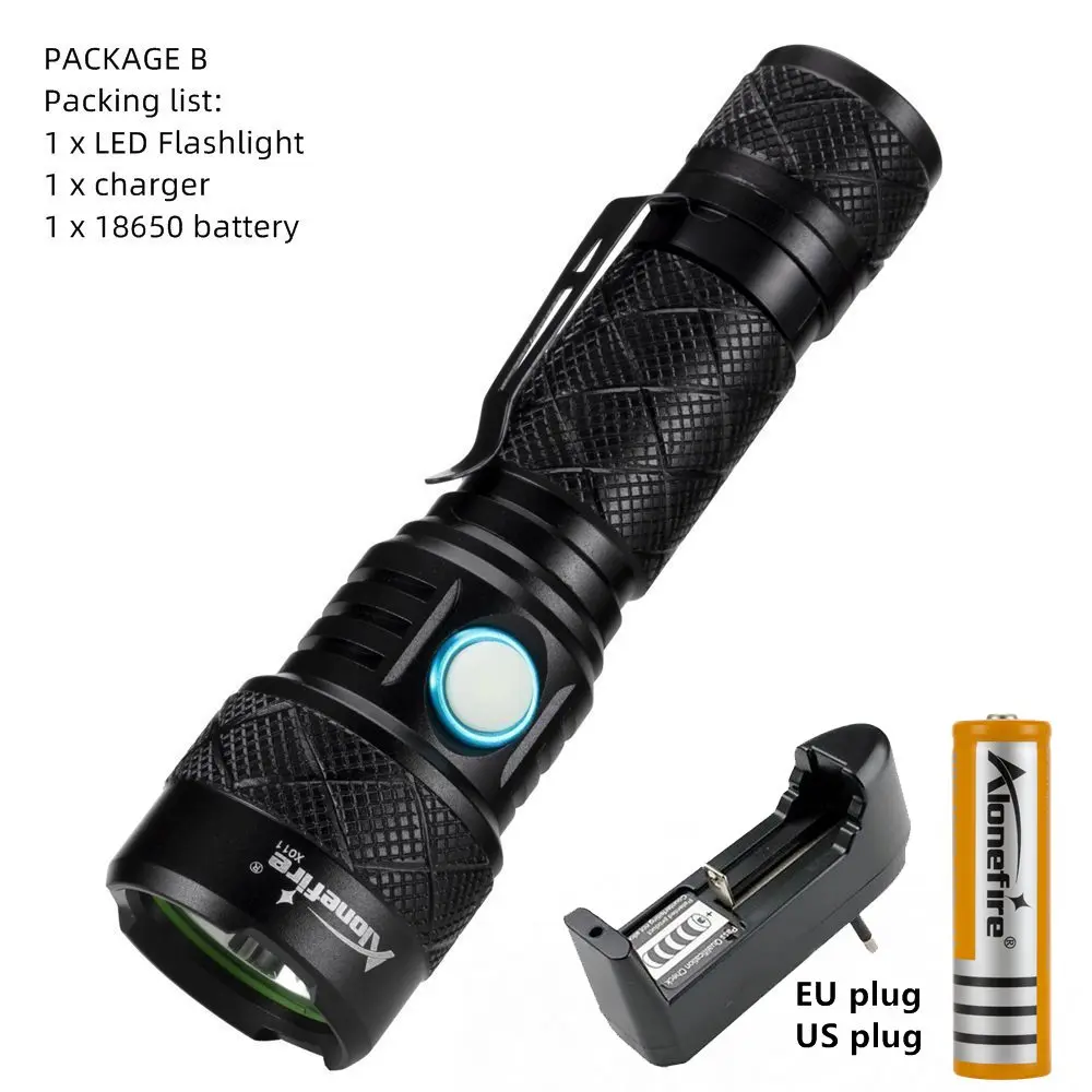 PACKAGE B Alonefire X011 SST40 светодиодный фонарик перезаряжаемый 4-Mode Linterna фонарь для кемпинга на 18650 батареях - Испускаемый цвет: PACKAGE B
