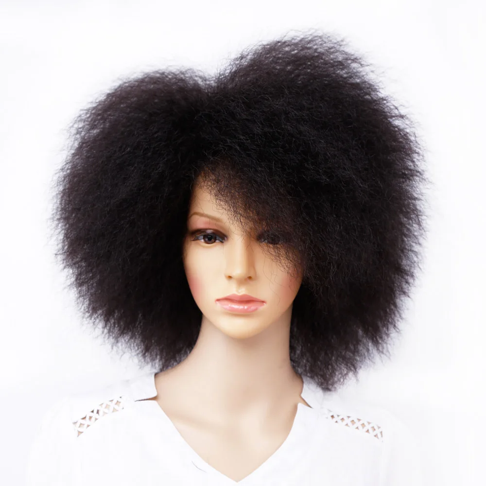 

Big Afro Wig for Women African Dark Brown Black Red Color Yaki Straight Short Wig Synthetic Cosplay Hair