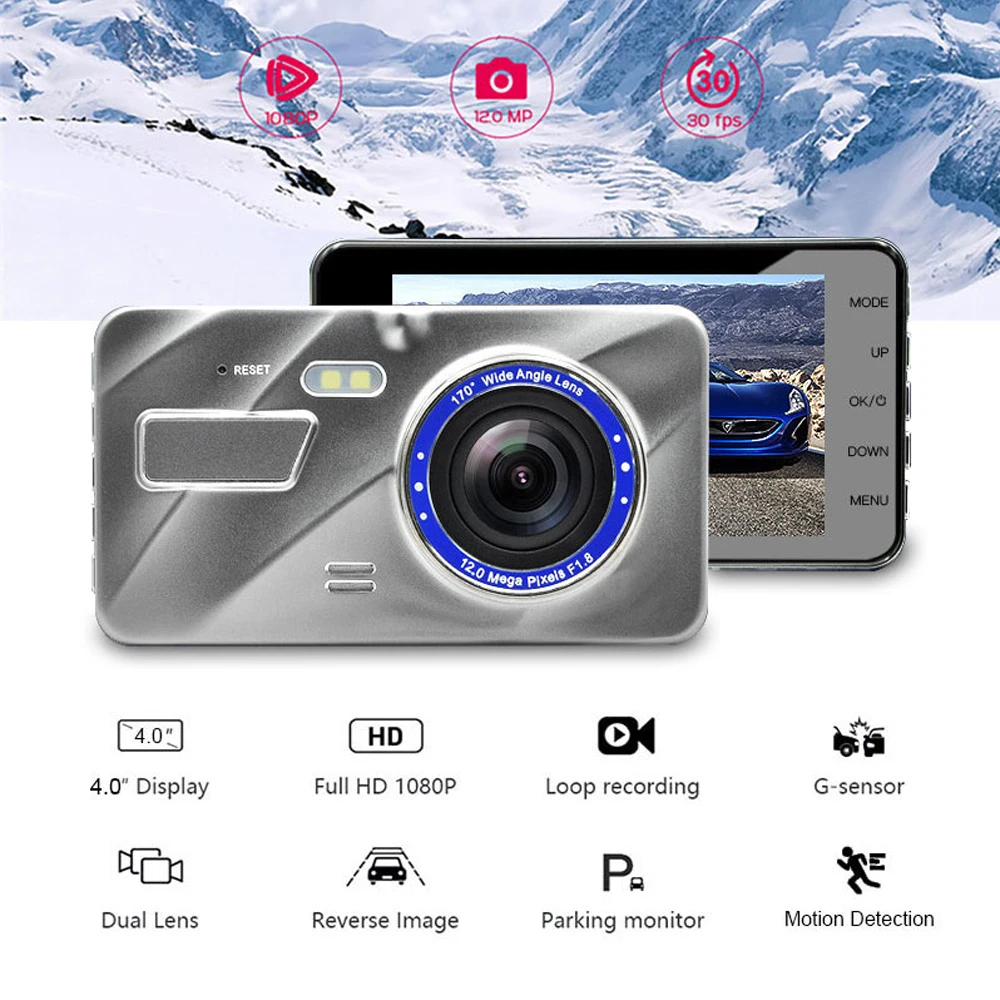 Dash Cam HD 4 Inch Dual Lens Car DVR Camera Full 1080P Hidden Wide Angle Driving Recorder Night Vision Video Front+Rear | Автомобили и