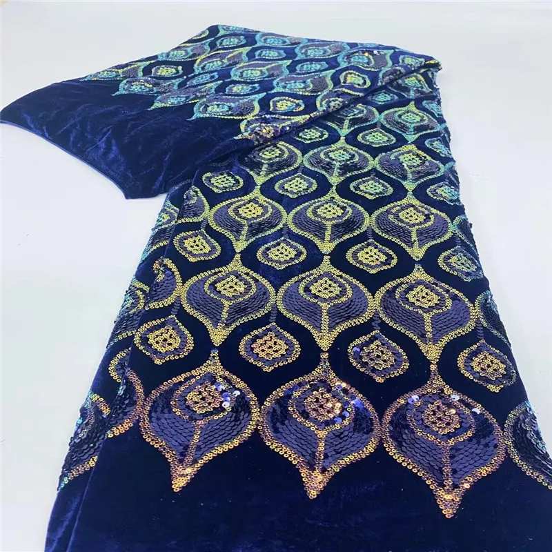 

Green 2021 New Arrival Velvet Tulle Fabric Lace Latest Nigerian Sequin Velvet Fabric 5 Yards Net Lace For Party Dress