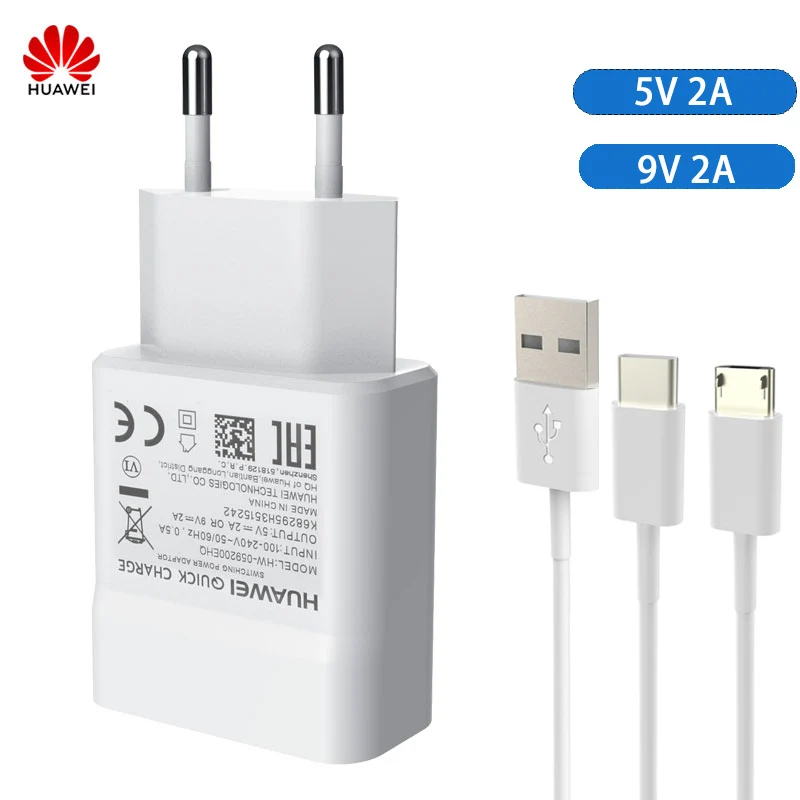 Оригинальный адаптер для быстрой зарядки Huawei 5 в 9 2 а кабель Micro Type C P8 P9 Plus Lite Honor 8