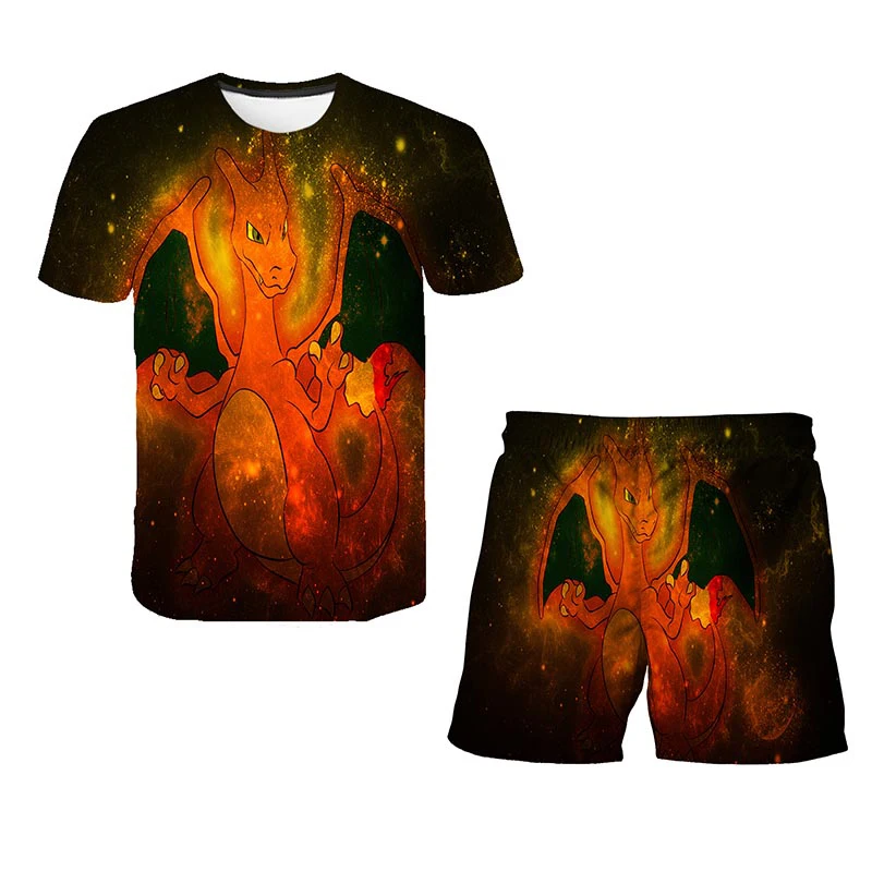 

Boys Girls Summer Casual Clothes Pokemon T-shirt Girls T-shirt + Shorts 2-piece 3D Printing Anime Pokemon Kids Set Child gift