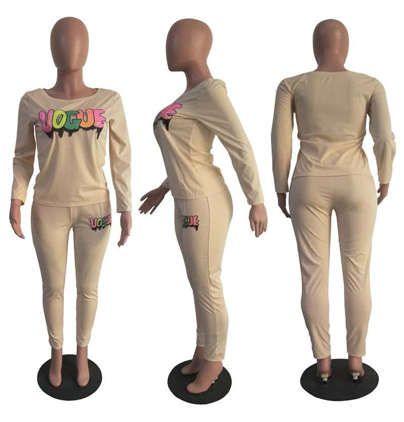

Adogirl Sequins Letter Fashion Casual 2 Piece Set for Women Off Shoulder Long Sleeve T Shirt Top Pencil Pants Suit Tracksuit