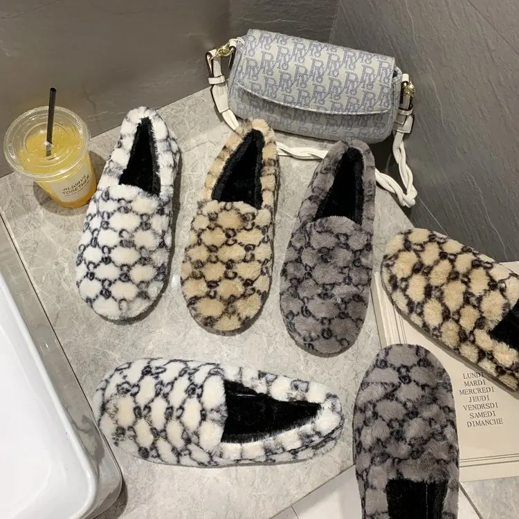 

Peas shoes winter plus velvet women's plush shoes wear a pedal 2020 new zapatillas mujer flat bottom lazy casual women shoes