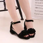 Модные сандалии на высоком каблуке с цветочным принтом для девочек 2019 г. Пляжная Детская летняя обувь детские сандалии принцессы для танцев 4, 5, 7, 8, 9, 10, 11, 12 лет