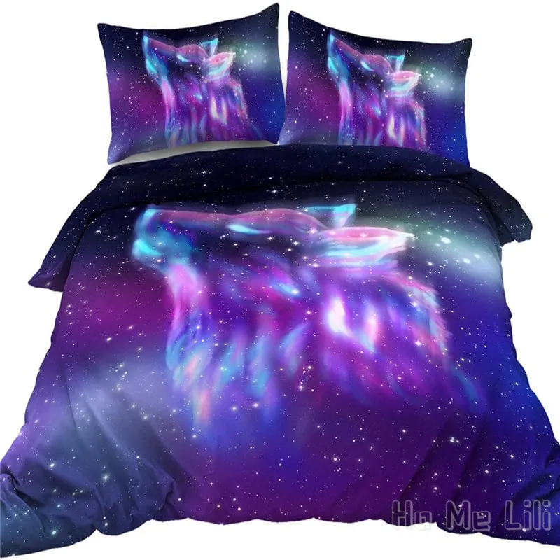 

Howling Wolf By Ho Me Lili Duvet Cover Full Purple Galaxy Pattern Printed Colorful Bedding For Boys Kids Teens