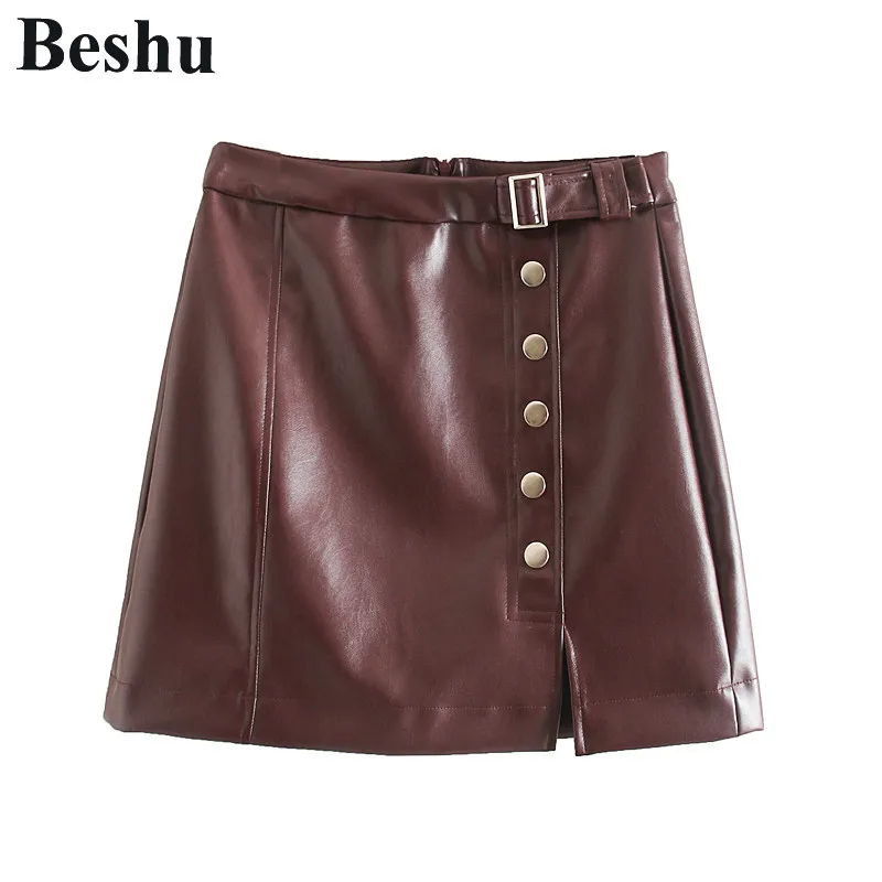 Za 2019 кожаная юбка с декоративной асимметричной юбкой Женская Шикарная стильная