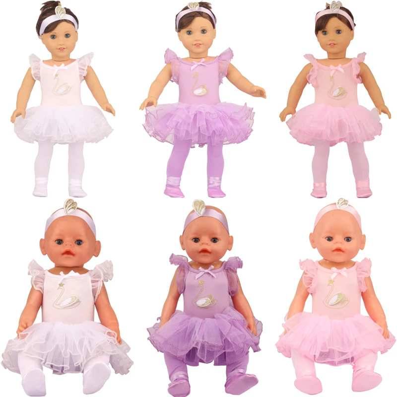 

Newest Design Fashion Ballet Rich Clothes For 14&18Inch American Dolls Swan Ballet Dress Suit Fit 43cm Reborn Girl Doll Toy Gift