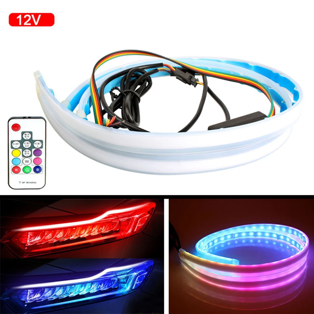 

2Pcs Car LED Light Strip Daytime Running Lights RGB Waterproof Turn Signal Lights with Remote Control